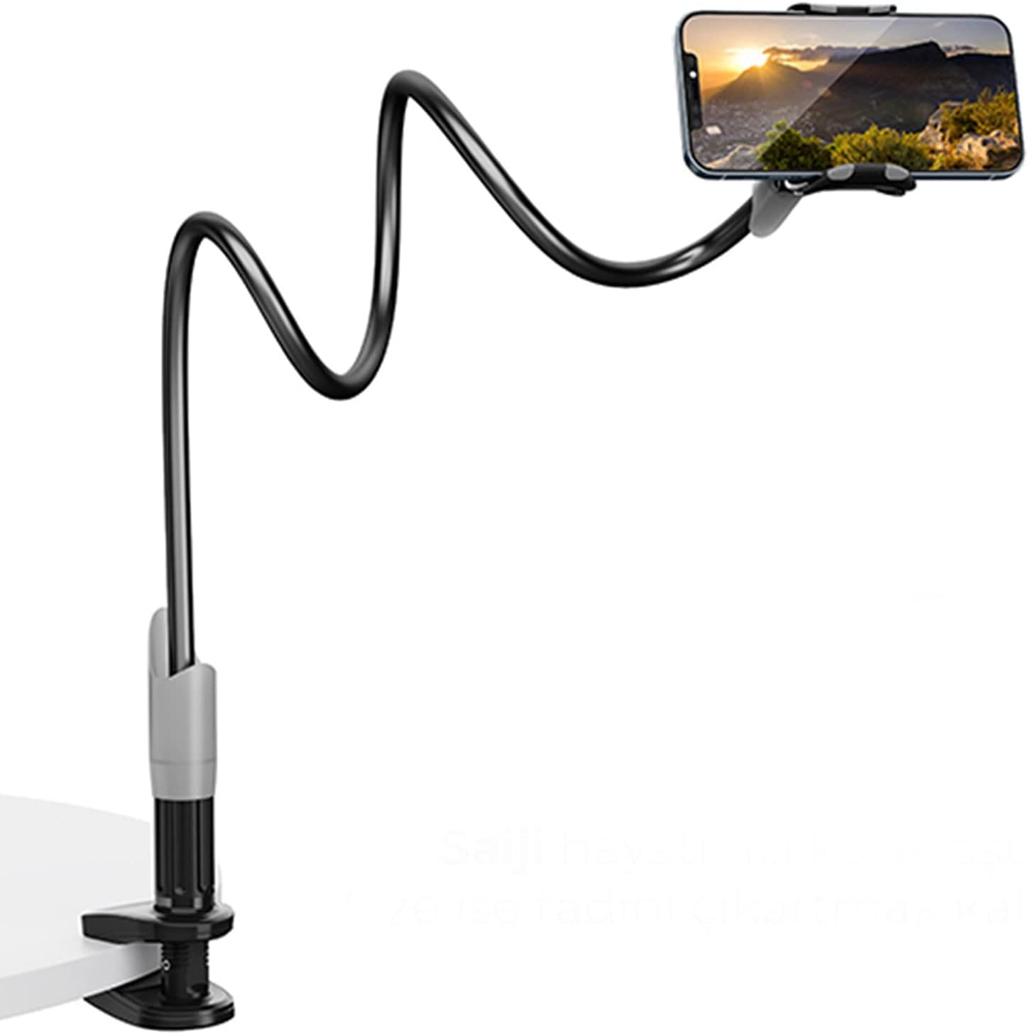 SAIJI IVY-85 Akrobat Esnek Telefon Tutucu, Deveboynu Yataklı Telefon Tutacağı, Masa için Esnek Uzun Kollu Telefon Montajı, Klips Braketi Kelepçe Standı 4.0-6.3'' Siyah