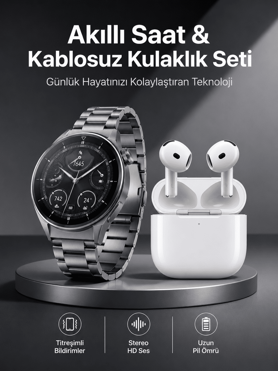 Akıllı Saat ve Kulaklık Seti Bildirim Görme Arama Cevaplama ANC Özelliği