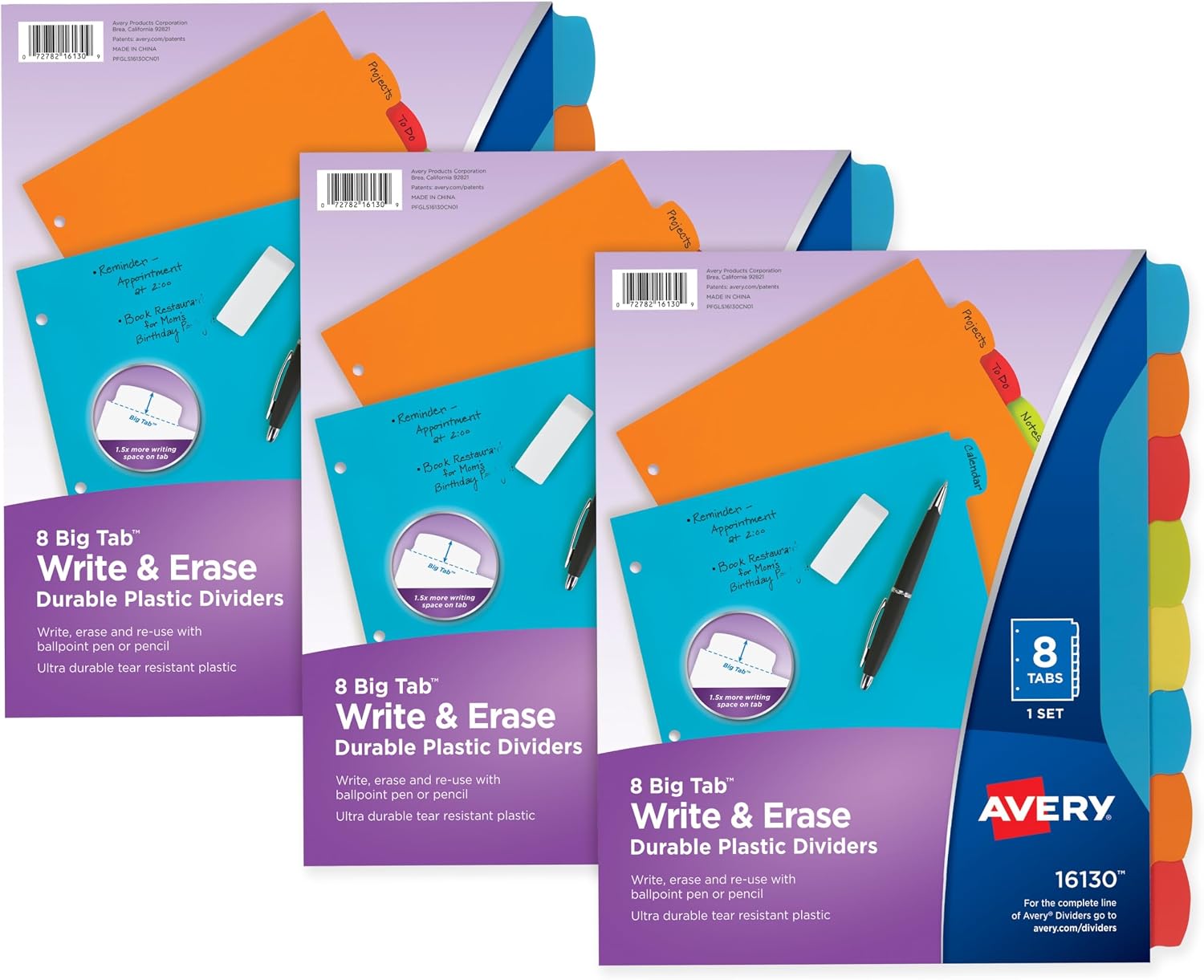 Big Tab 21210 Ayırma Sayfası, Sağlam Plastikten, 8 Kayıt Kartı, Çok Renkli, 3 Set