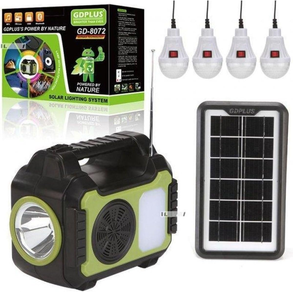 JUNGLEE (1275) Güneş Enerji Panelli Aydınlatma Sistemi Powerbank Kamp Doğa Balık Karavan Fener Bluetooth Hoparlör ile uyumlu