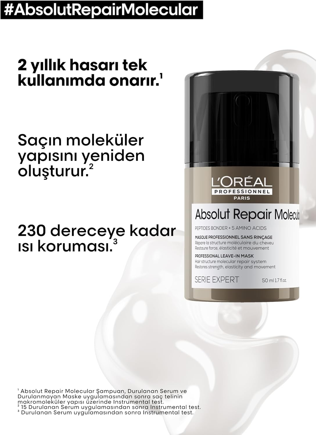 Serie Expert Absolut Repair Molecular Tüm Yıpranmış Saçlar İçin Durulanmayan Maske 50ml