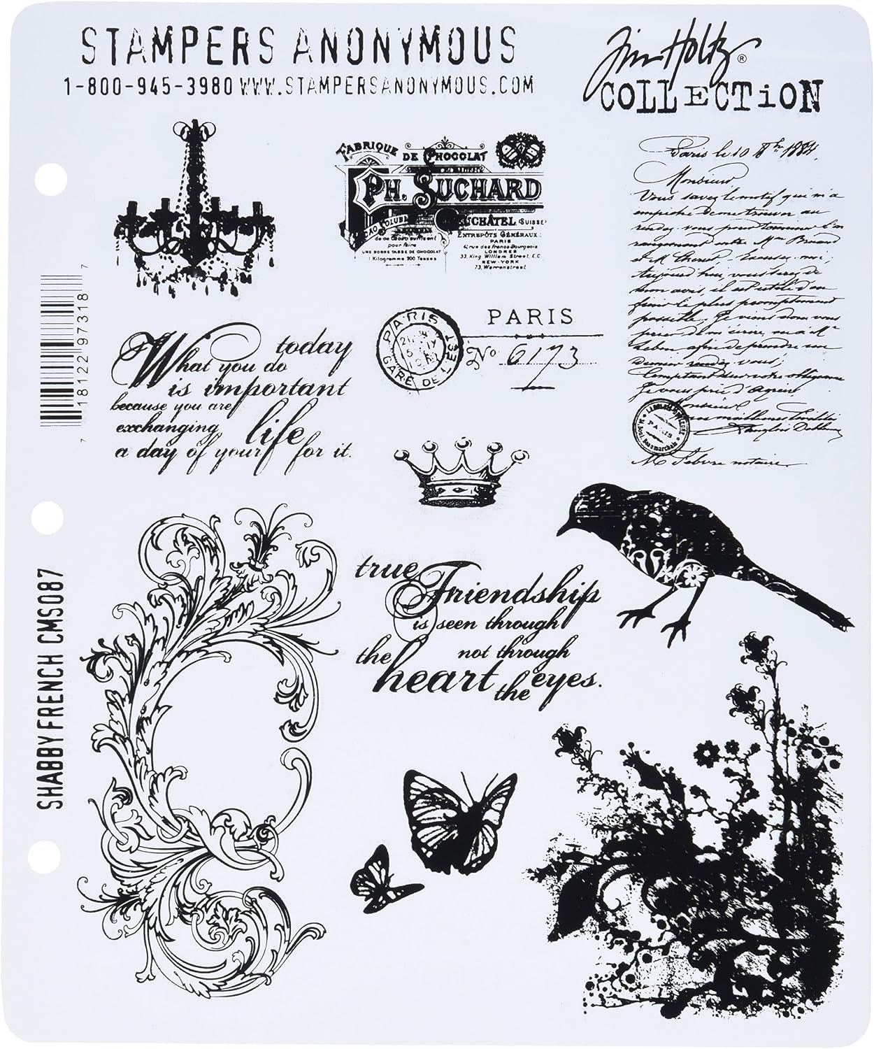 Tim Holtz 7 x 21,6 cm kendiliğinden kauçuk damga seti Shabby French