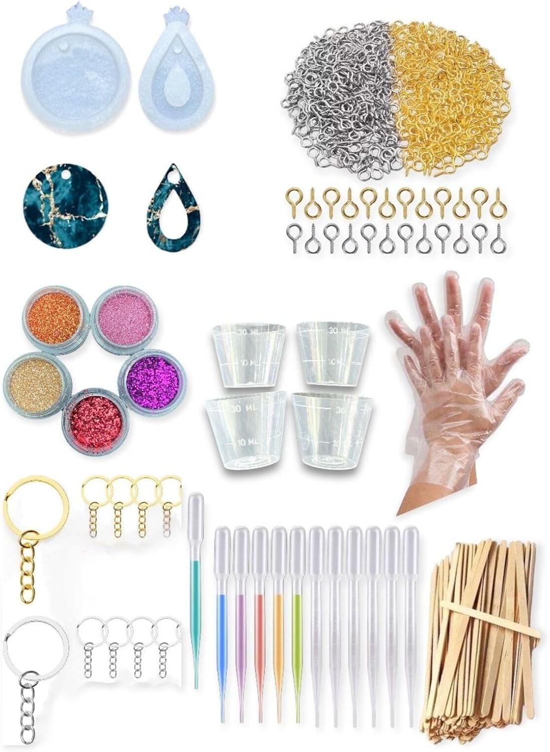 Başlangıç Seti 300 Parça'lı Silikon Kalıp Takı Çivileri Glitter Döküm Kabı Damlalık Pipet X1
