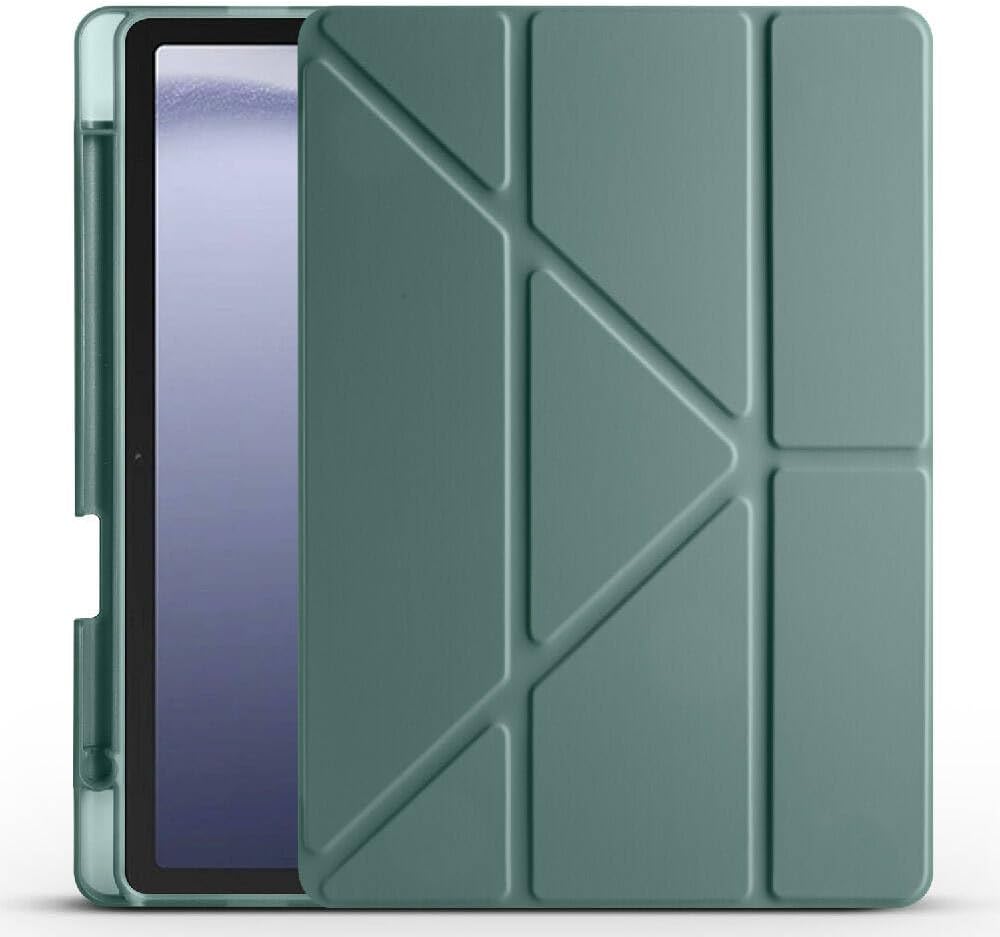Galaxy ile uyumlu Tab A9 Kılıf Tri Folding Kalem Bölmeli Standlı Kılıf Koyu Yeşil
