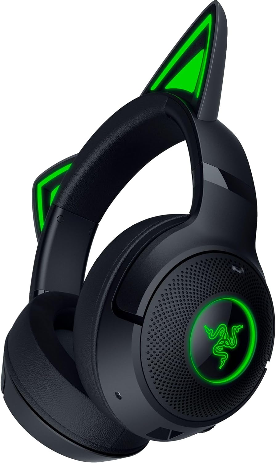 Kraken Kitty V2 BT - Oyun ve akış için Kitty Kulaklı Kablosuz Bluetooth RGB Kulaklık (325 g, TriForce 40 mm Sürücüler, Bluetooth 5.2, Gürültü Önleyici Mikrofonlar) Siyah