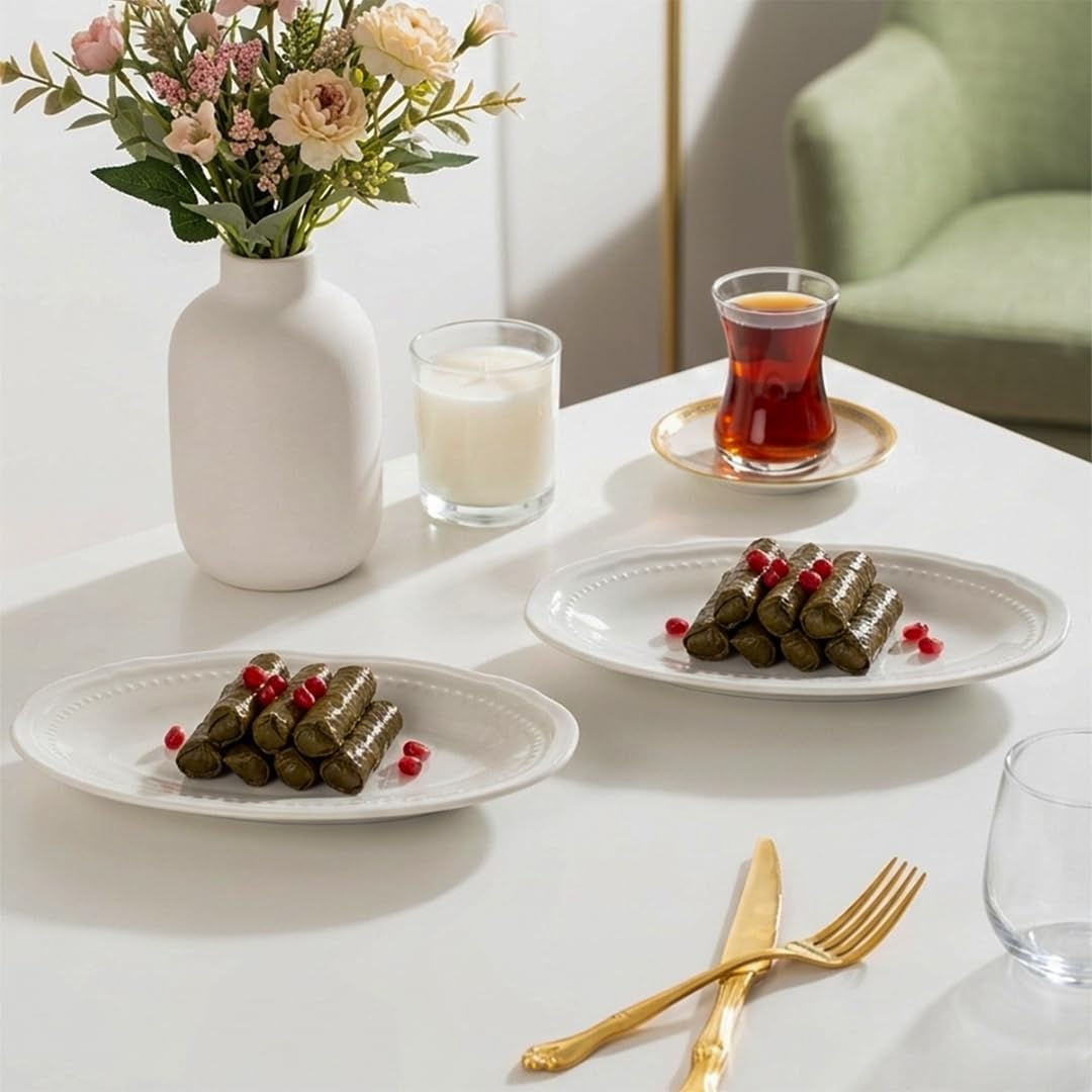 4464 Beliz Porselen Kayık Tabak Seti - Oval Kahvaltılık Sunumluk Seti 20cm 2 Adet