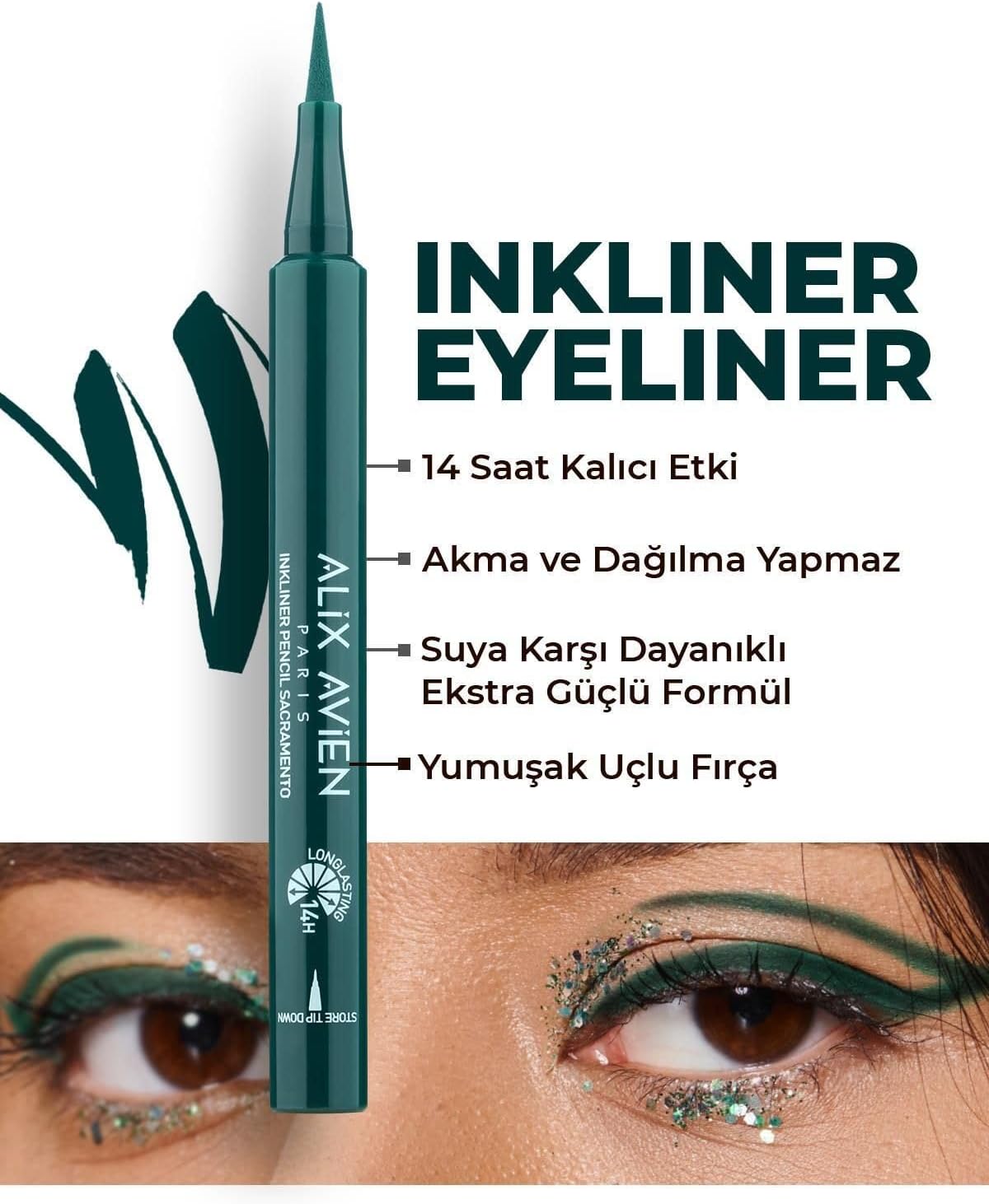 Uzun Süre Kalıcı, Suya Dayanıklı Ve Yumuşak Uçlu Yeşil Göz Kalemi - Inkliner Eyeliner Sacramento