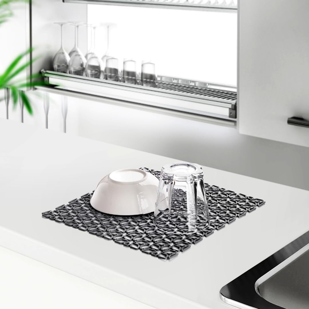 Kare Şekilli Kurutma Matı Bulaşık Altlığı Tezgah Lavabo Durulama Matı (29×29 cm) (Gri)
