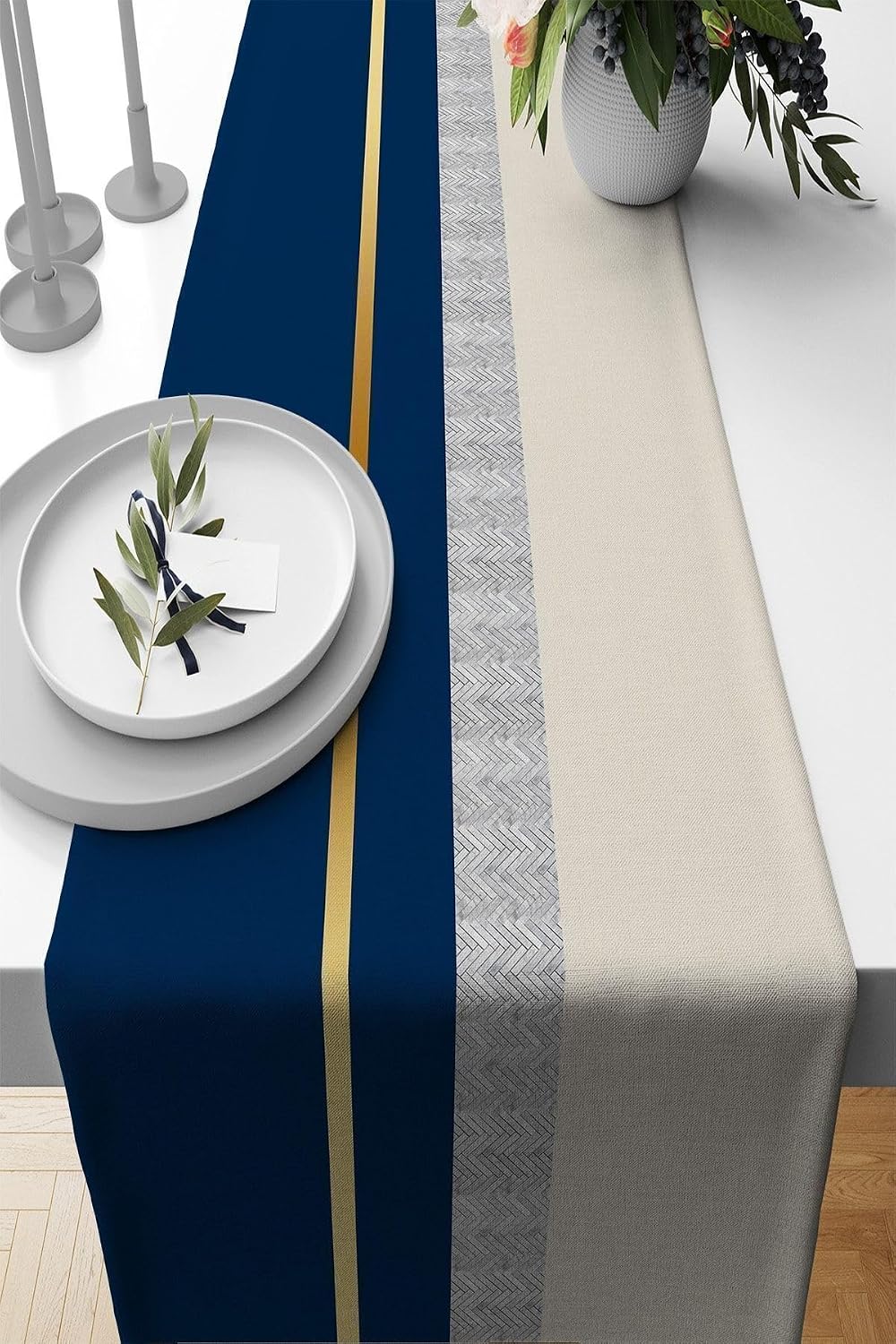 Lacivert Premium Tay Tüyü Dokuma Leke Tutmaz Kumaş Masa Örtüsü Runner 40X140Cm Rnr489
