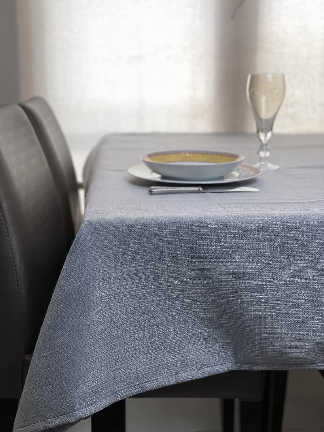 vi Ihlamur keten görünümlü, su geçirimsiz, kayma yapmayan premium masa örtüsü (145 cm x 185 cm, Bej)