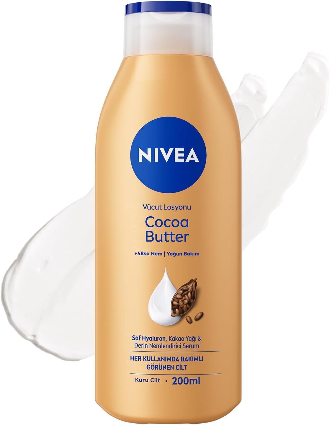 Nemlendirici Vücut Losyonu Cocoa Butter 200 ml,Kakao Yağı,Hyaluron,Kuru Cilt