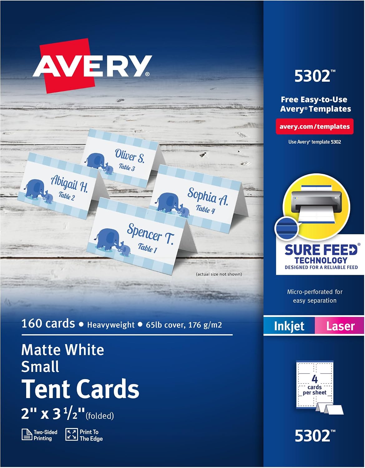 5302 Küçük çadır kart, beyaz, 2 x 3 1/2, 4 kart/(Box 160)