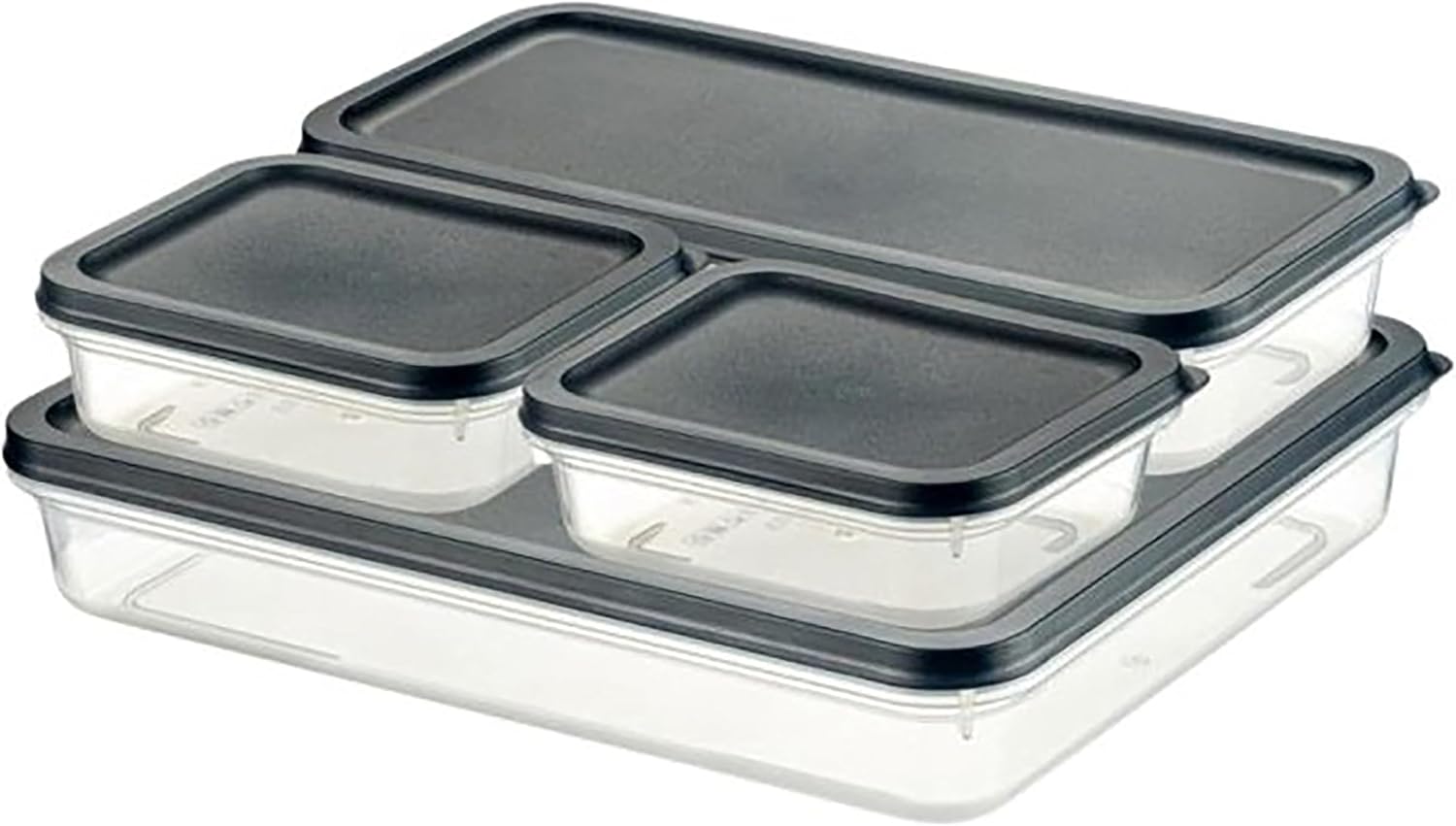 Çok Parçalı Saklama Kabı Seti, 4800 ml Toplam Hacim, 4 Parça (Siyah)