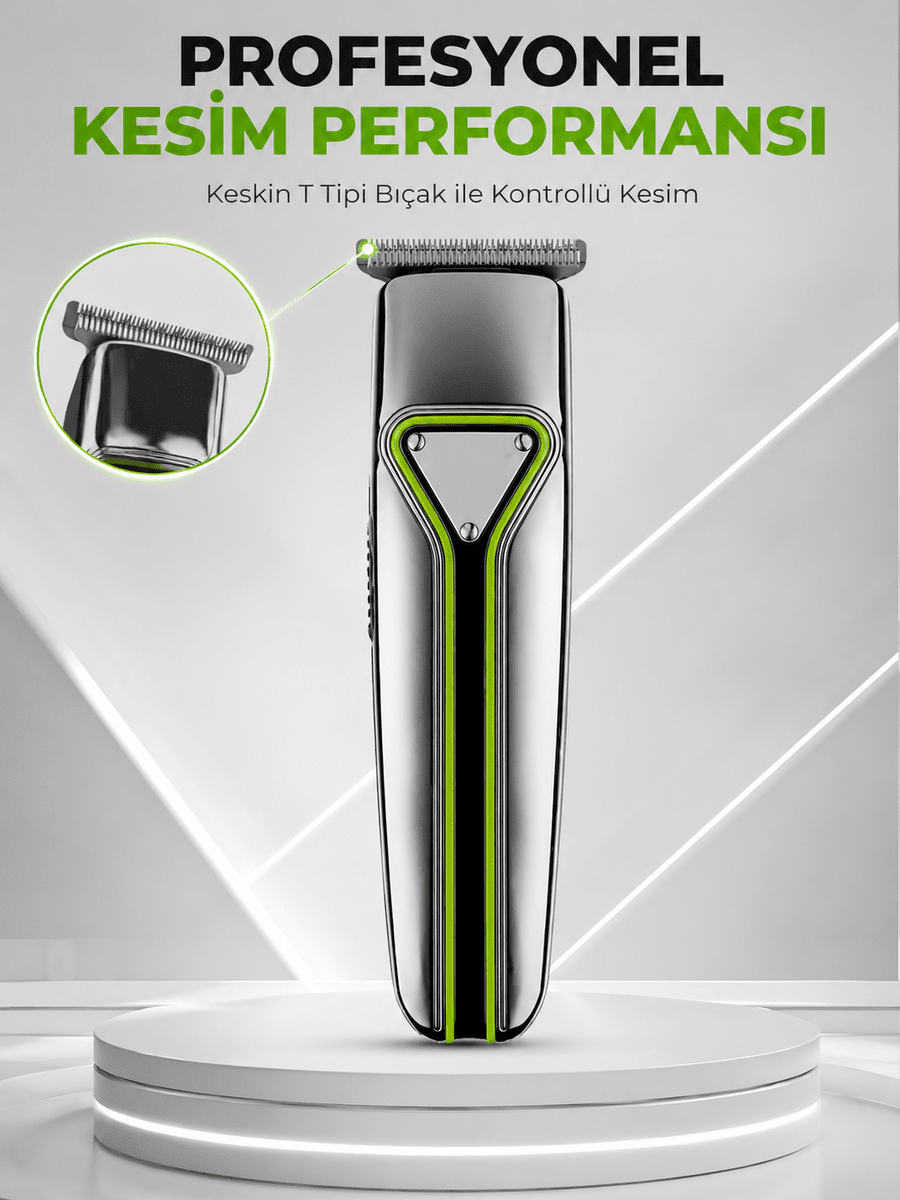 Şarjlı Saç Sakal Tıraş Makinesi T Başlıklı 1 2 3 mm Taraklı Kablolu ve Kablosuz Kullanım