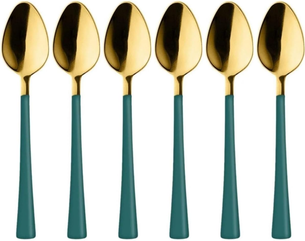 6 Adet Çay Kaşığı Seti, 18/10 Paslanmaz Çelik, Gold Yeşil, 11 cm, 70 gr
