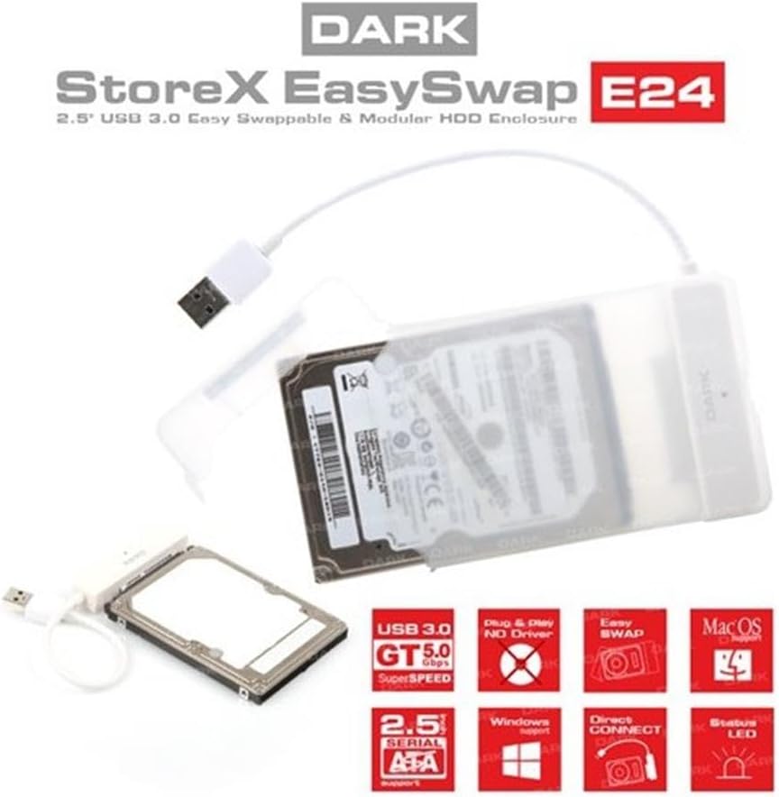 DK-AC-DSE24U3, Storex E24 2.5" USB 3.0 Çıkarılabilir Başlıklı Şeffaf SATA Disk Kutusu