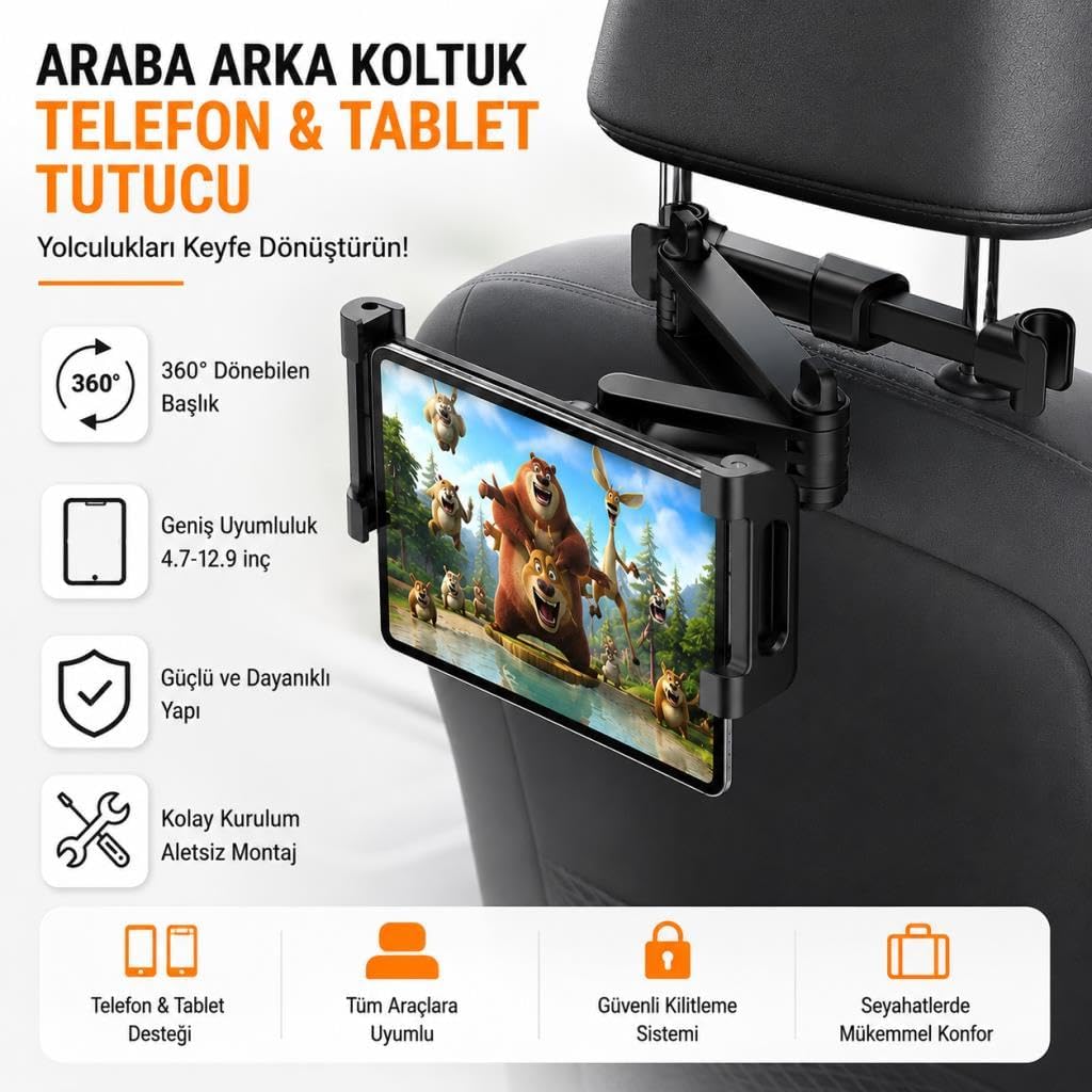 Teleskopic Uzayabilen Araç Arka Koltuk Tablet Tutucu Araç Tablet Standı Araç Telefon Tutucu