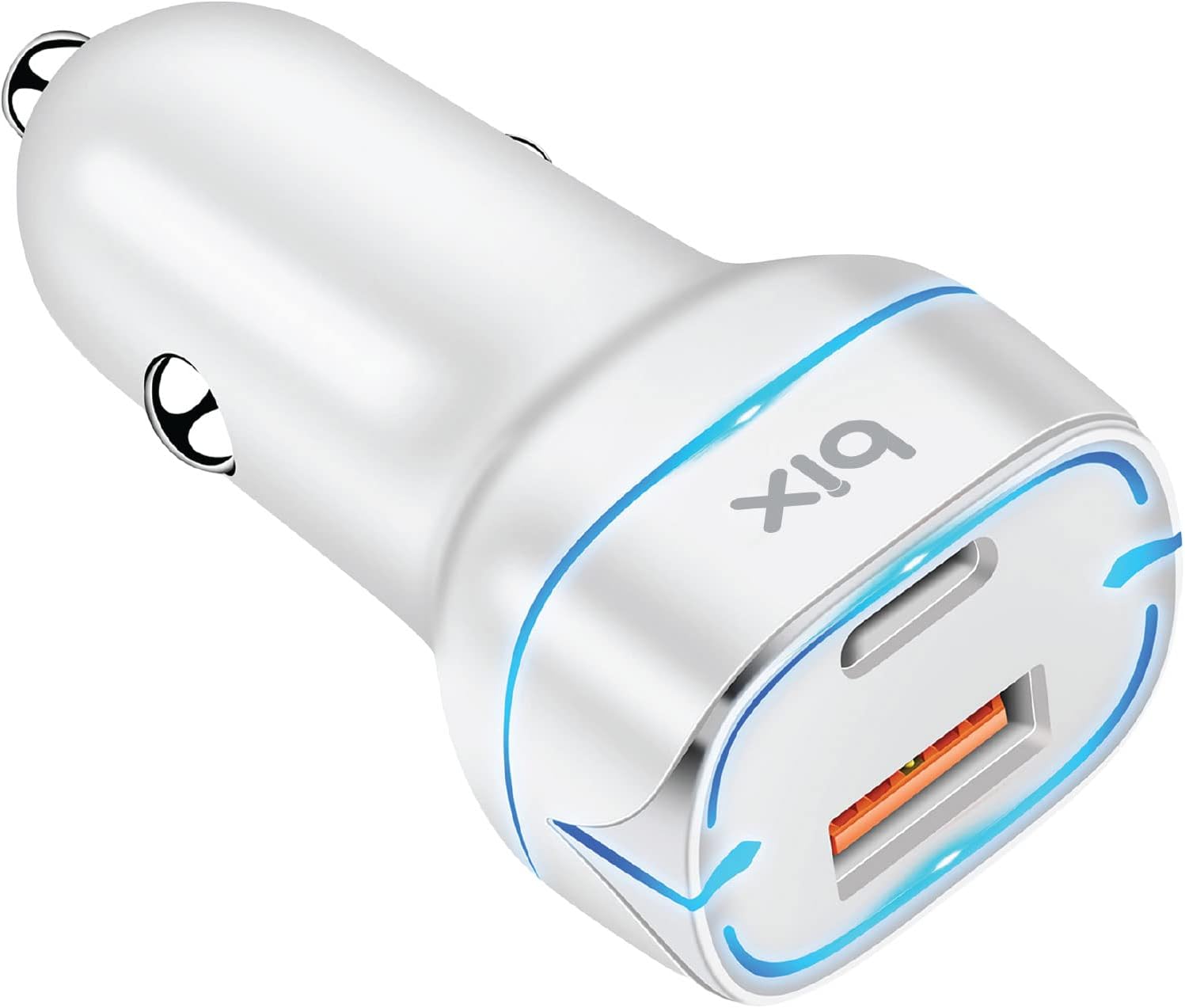 BX-CCP36WT 38W Type-C PD 20W ve USB-A QC 3.0 18W Çift Portlu LED Işıklı Araç Şarj Cihazı Beyaz iPhone 15/14/13/12/11/X/, iPad, Galaxy S24/S23/S22/S21/S20 ve Daha Fazlasıyla Uyumlu BXCCP36WT