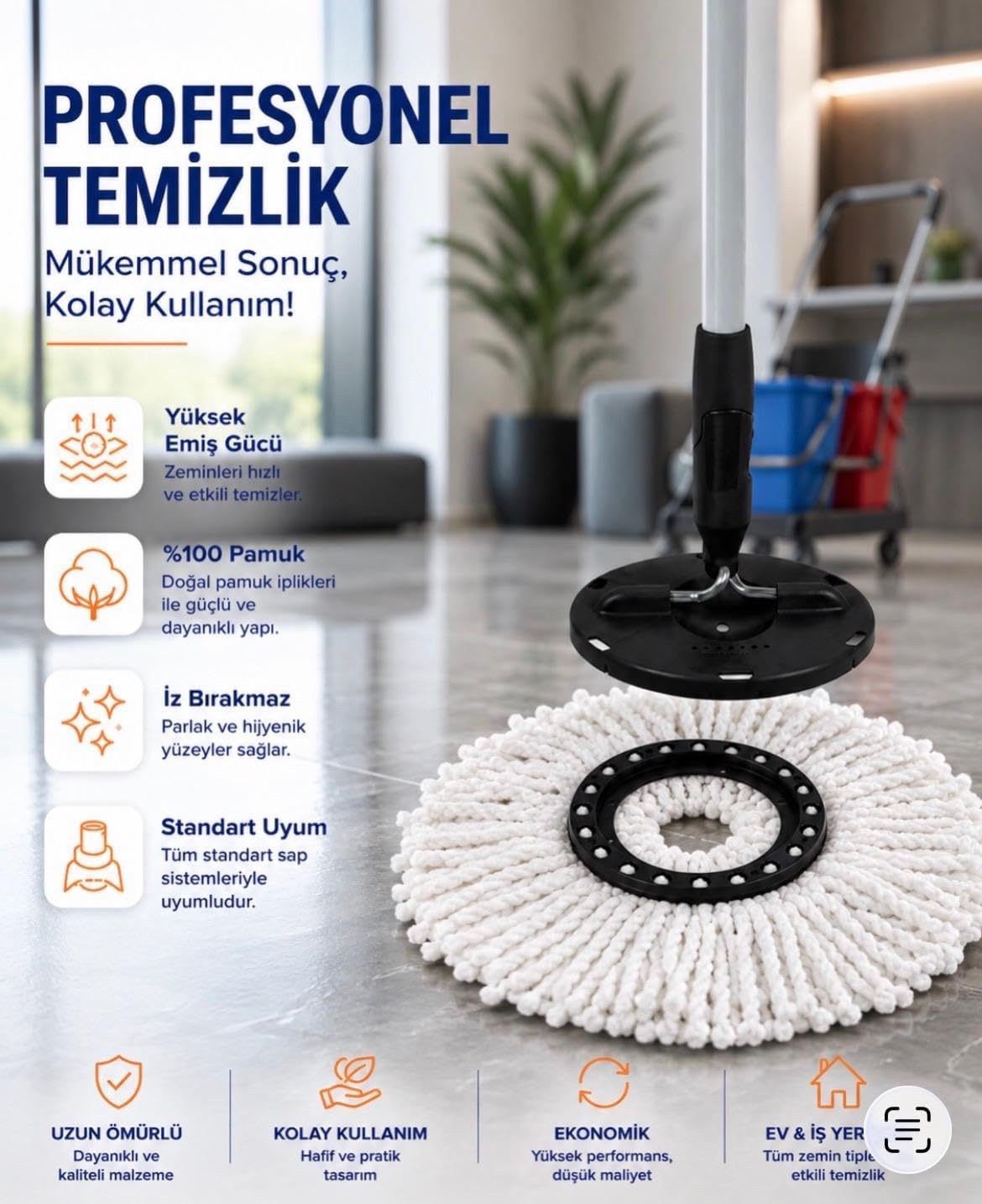 3'lü Yuvarlak Mop Yedeği