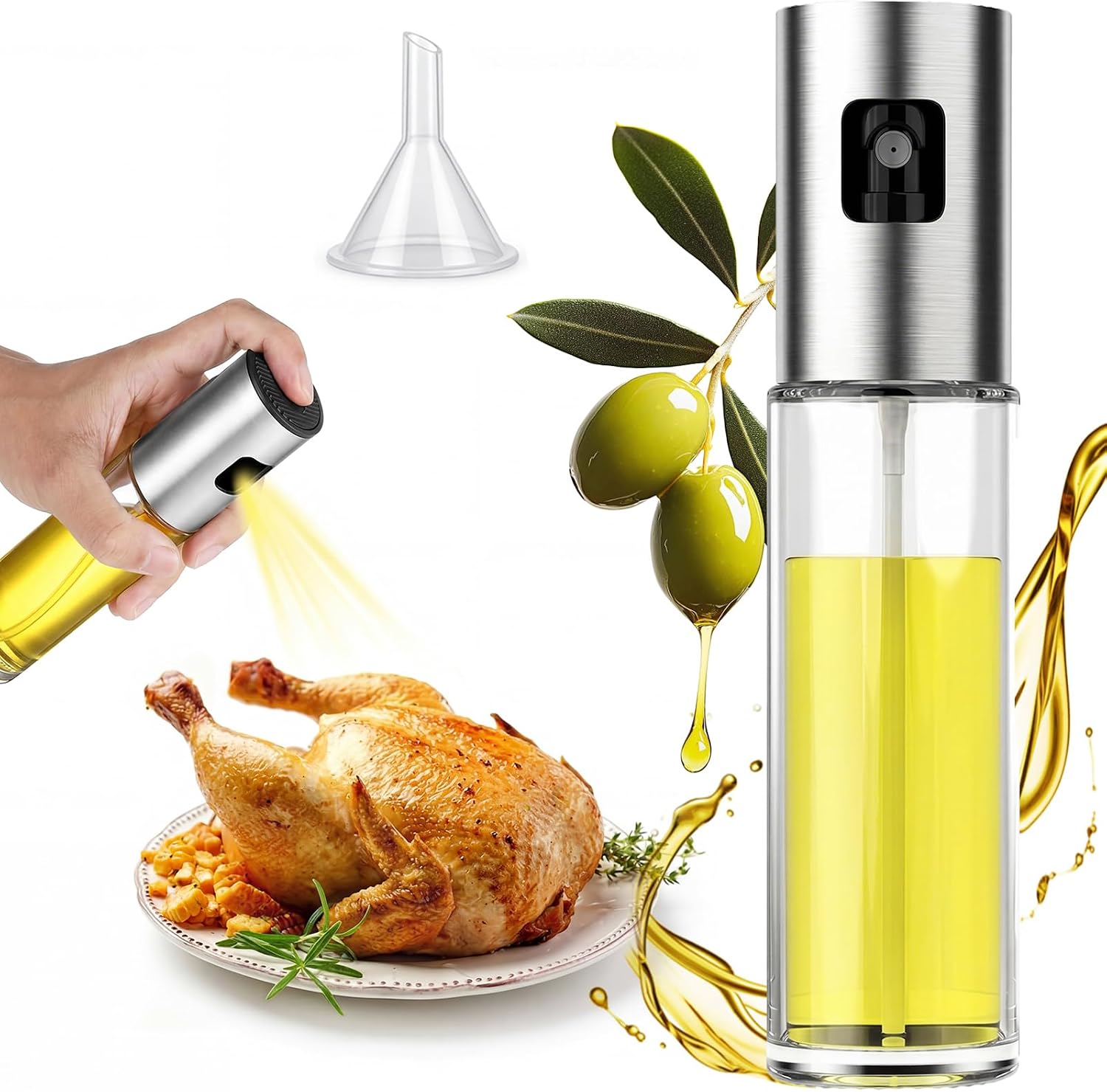 Yağ püskürtücü şişe, 100 ml sirke püskürtücü, sos spreyi, ızgara, zeytinyağı cam şişe, mutfak, pişirme, salata, ekmek pişirme, barbekü için (1 adet)