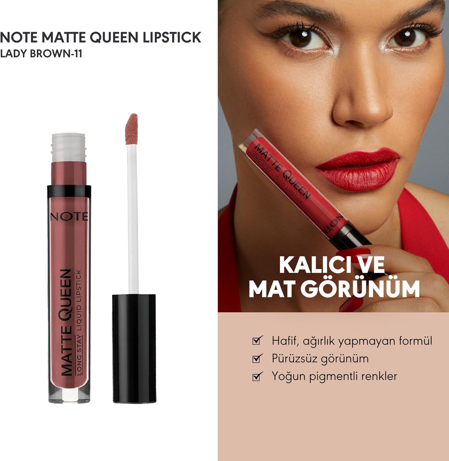 Cosmetics Matte Queen Lipstick 11 Lady Brown Kalıcı Likit Ruj, Kahverengi