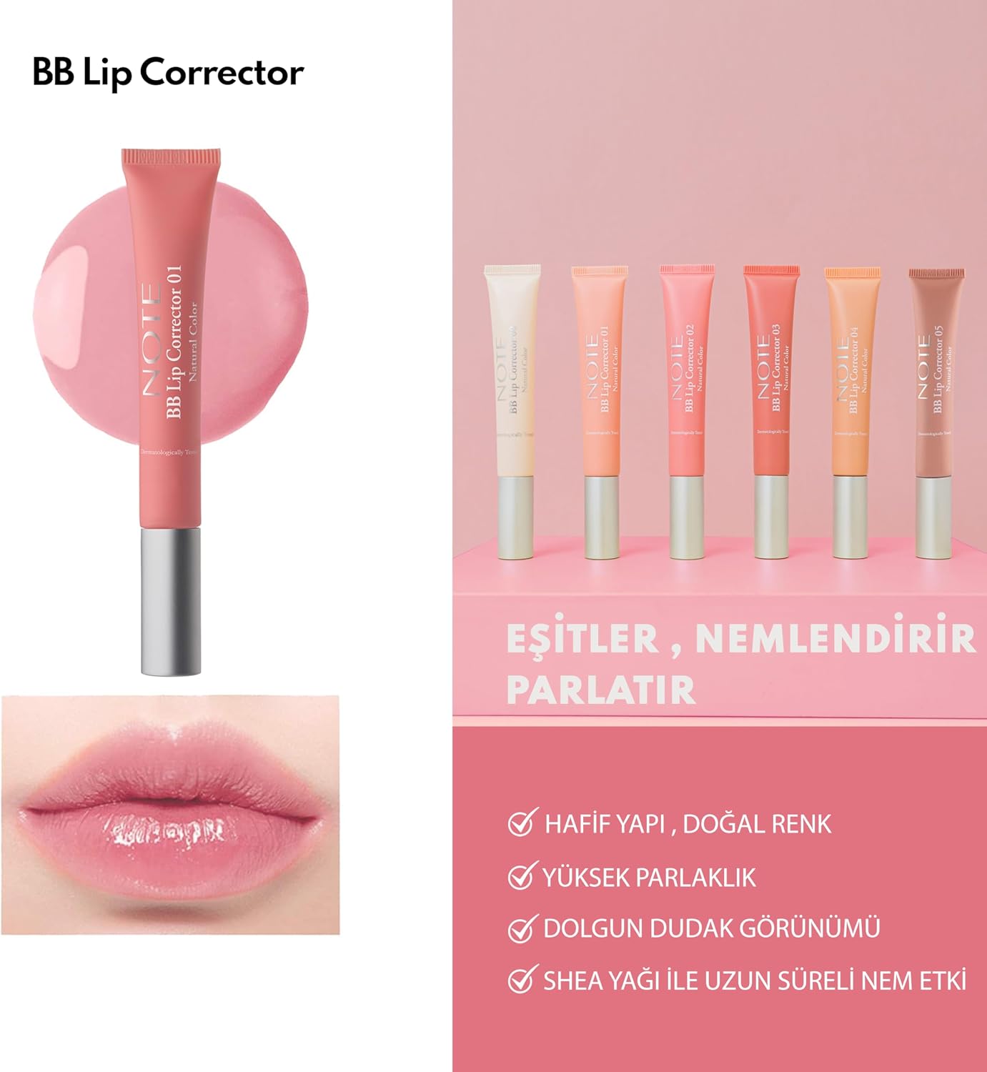Cosmetics BB Lip Corrector 01 Renk Eşitleyici Dudak Parlatıcısı, Pembe