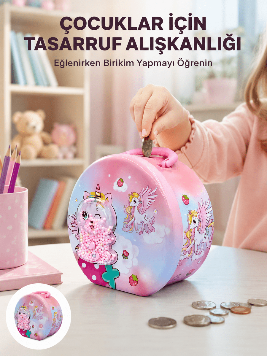 Mini Çocuk Para Kasası Güvenli Kilitli Birikim Kutusu