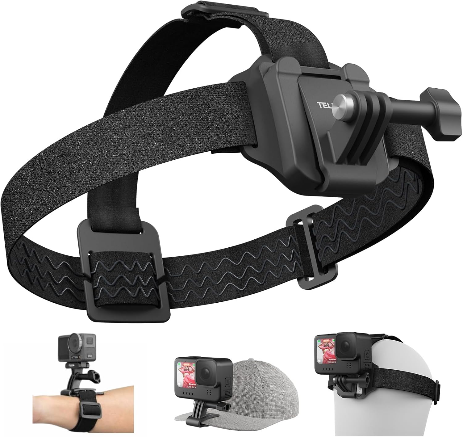 TELESIN Baş Kayışı Dağı Kapak Klipsli, Hızlı Çıkarma Baş Kemeri Dağı GoPro Hero 12/11/10/9/8/7/6/5, Fusion, Max, DJI OSMO ve Çoğu Aksiyon Kamerasıyla Uyumlu
