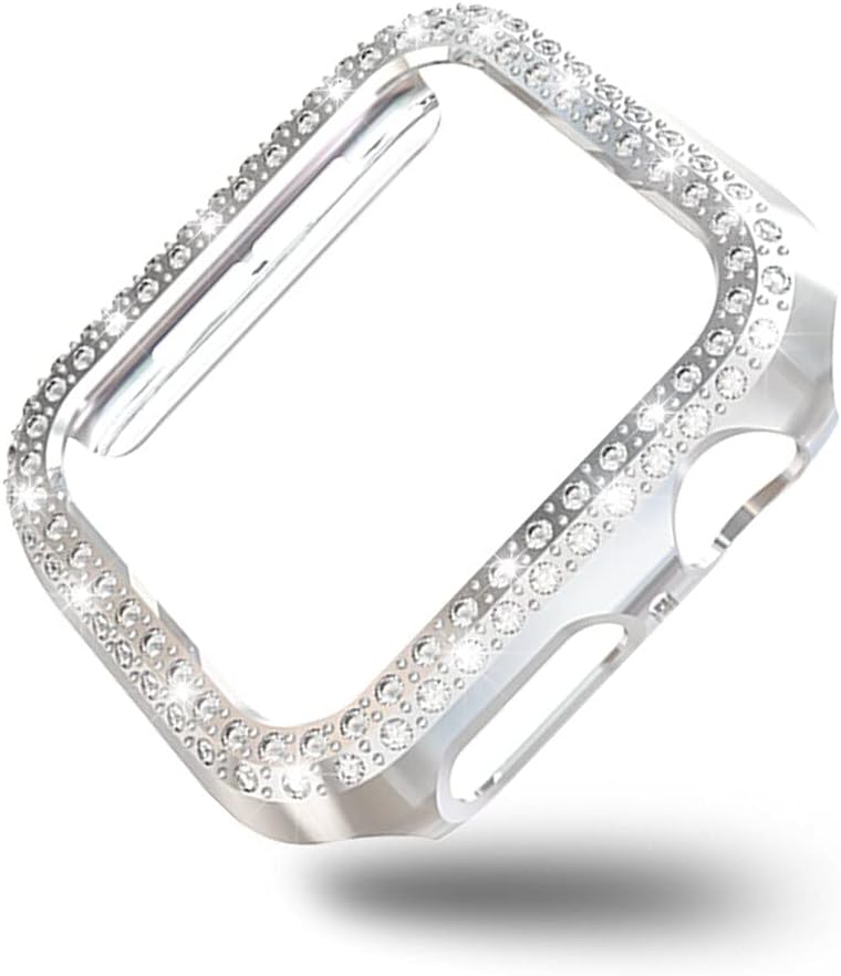 Akıllı Saat Ekran Koruyucu Apple Watch 7 41mm ile Uyumlu Ekran Koruyucu Kılıf, Ekran Koruyuculu TPU Kılıf, Sert Çerçeve Diamond Kapak Apple Watch 7 41mm Koruyucu Kılıf Gümüş