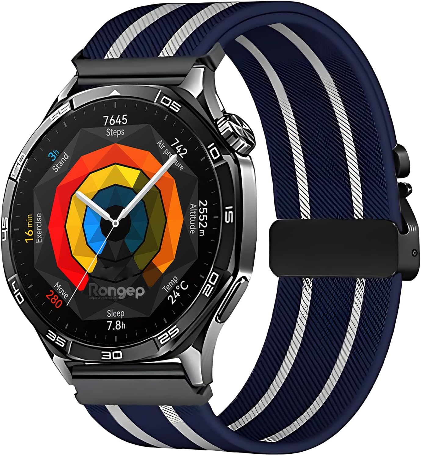 Huawei ile Uyumlu Metal Bağlantılı Parachute Loop 22mm Kordon GT5/GT5 Pro/GT4/GT3/GT3 Pro/GT2/GT2 Pro 46mm için Terleme Karşıtı Bileğe Göre Ayarlanabilen Elastik Kayış