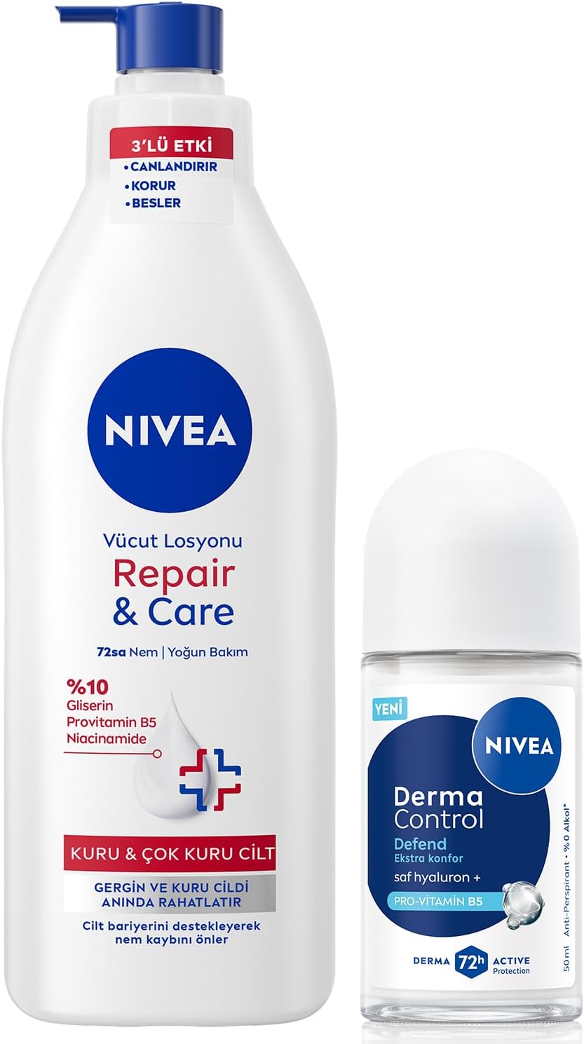 Kadın Roll-on Deodorant Derma Control Defend 50ml ve Repair&Care Nemlendirici Vücut Losyonu 400ml