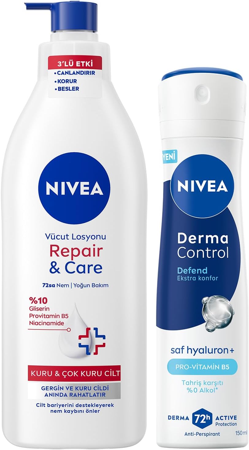 Kadın Sprey Deodorant Derma Control Defend 150ml ve Repair&Care Nemlendirici Vücut Losyonu 400ml