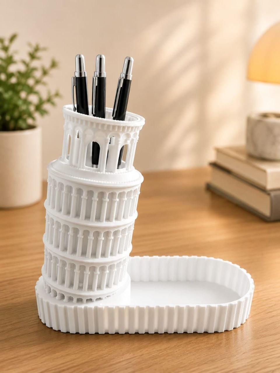 Leaf Creative Plastik Pisa Kulesi Tasarımlı Kalemlik ve Aksesuar Tepsisi