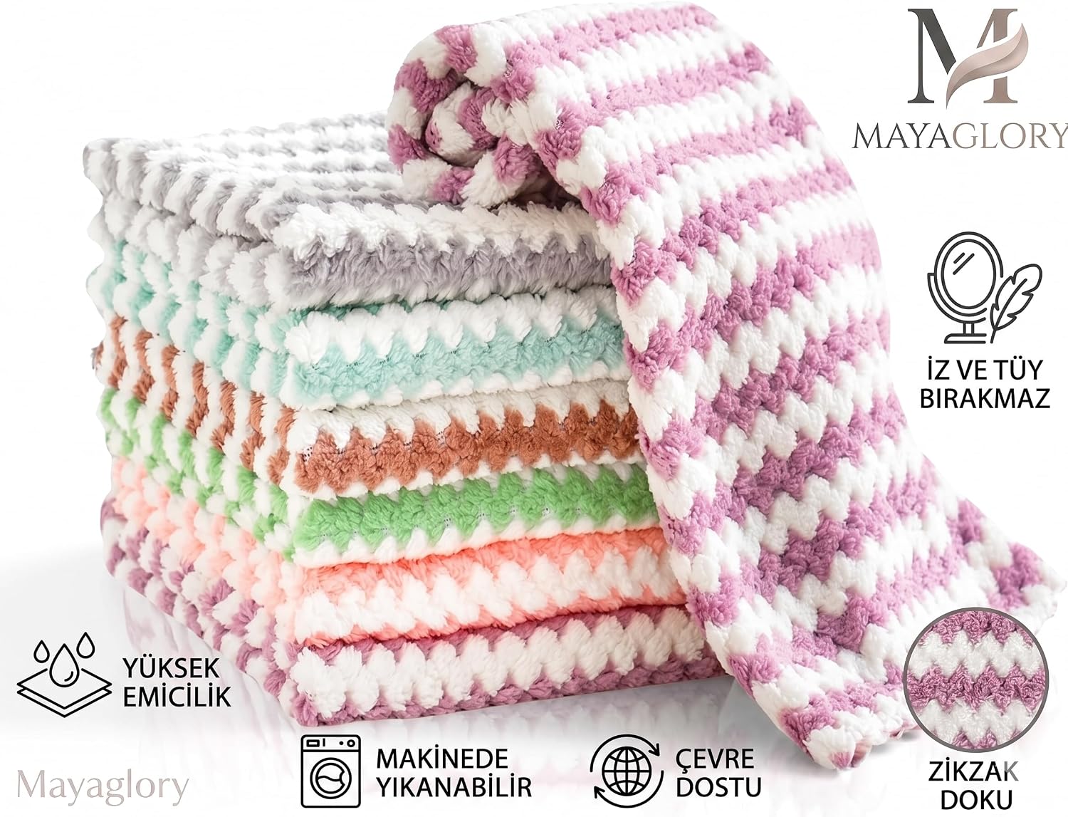 Çok Amaçlı Mikrofiber Temizlik Bezi Seti - 3'lü Paket, Yüksek Emici, İz ve Tüy Bırakmayan Mutfak, Cam ve Araç Kurulama Havlusu (Dalgalı Doku, Çok Renkli)