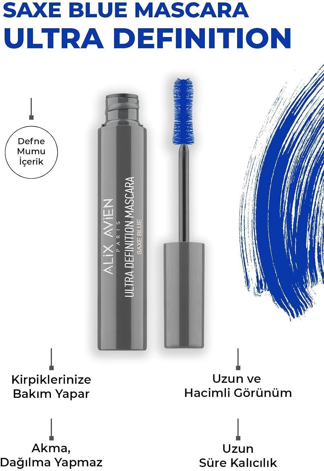 Dolgun Kirpik, Kıvrım Ve Hacim Verici Kalıcı Etkili Mavi Maskara - Ultra Definiton Mascara Saxe Blue