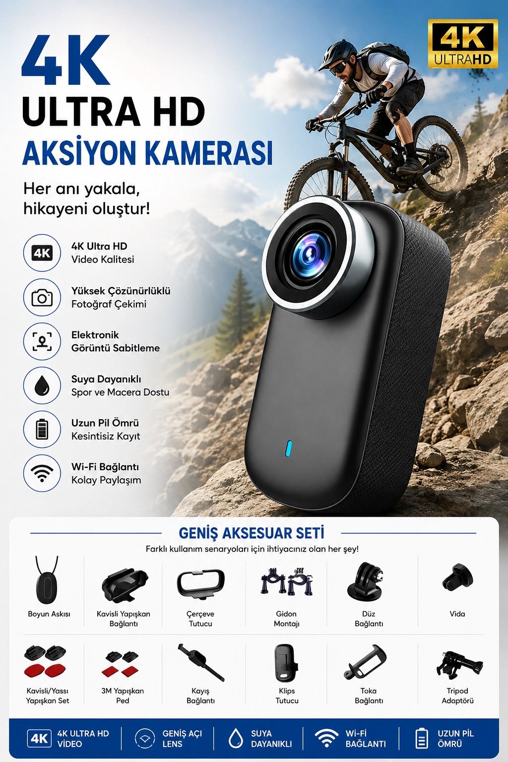 4K Ultra HD Mini WIFI Aksiyon Kamerası Taşınabilir Vücut Kamerası 1.47’HD Ekranlı Giyilebilir Video Kaydedici