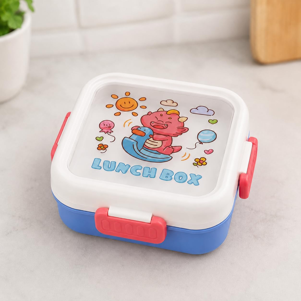 3 Bölmeli Paslanmaz Çelik Çocuk Beslenme Kabı, Kilitli Lunch Box,Kırmızı