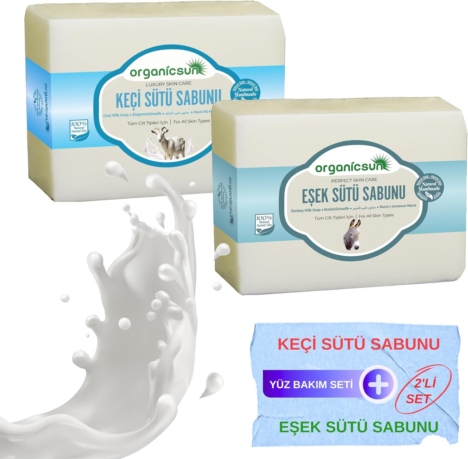2'li Set Doğal Keçi Sütü Sabunu ve Eşek Sütü Sabunu