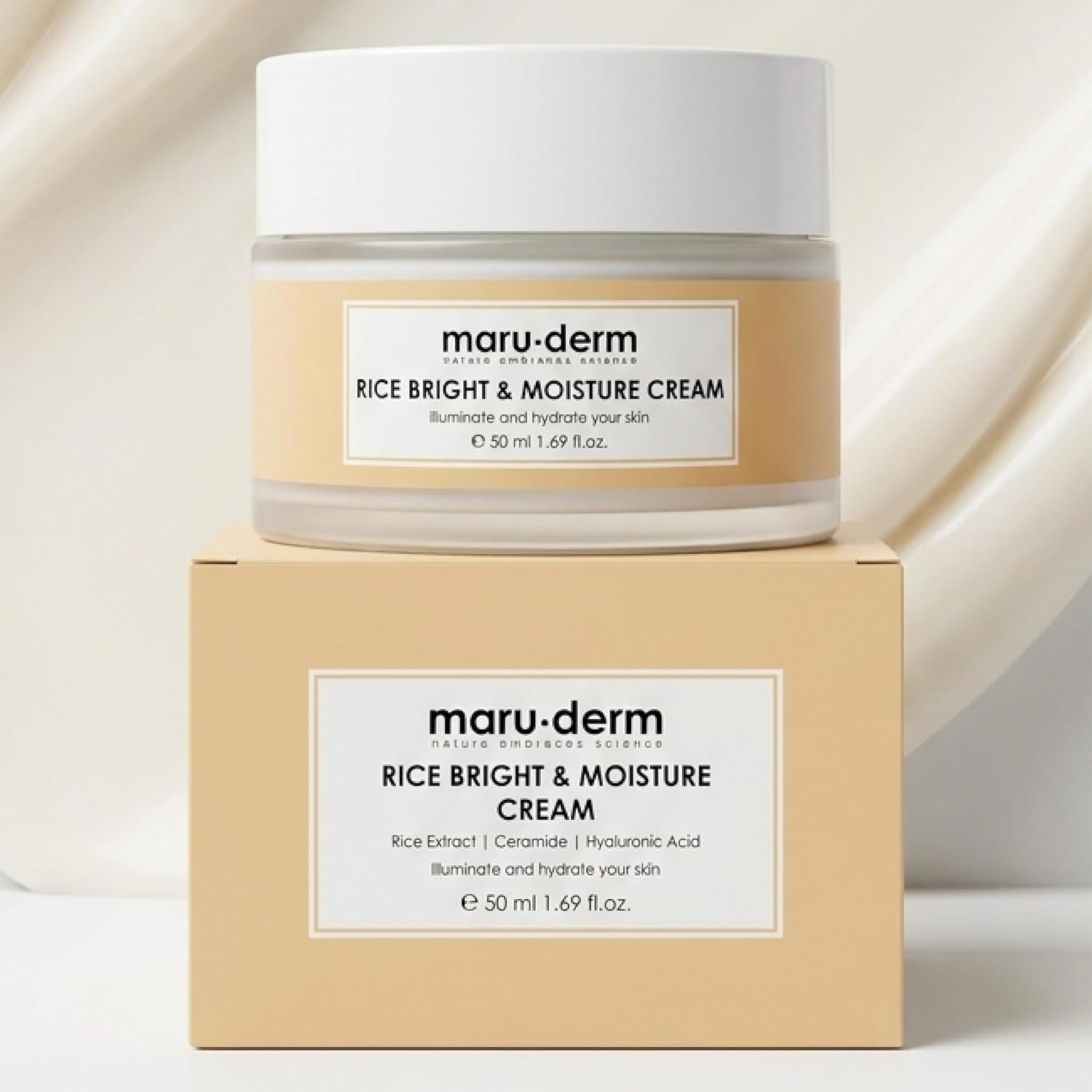 Maruderm Pirinç Özlü Aydınlatıcı & Nemlendirici Krem – Seramid & Hyaluronik Asit ile Pürüzsüz ve Parlak Görünüm İçin Yüz Kremi, 50 ML
