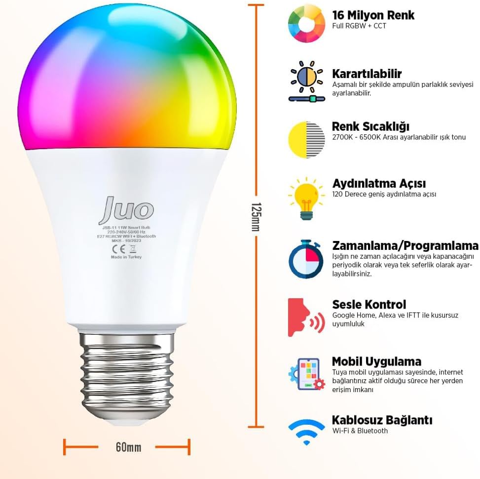Lumex Akıllı Ampul 11W Led RGB Wifi & Bluetooth