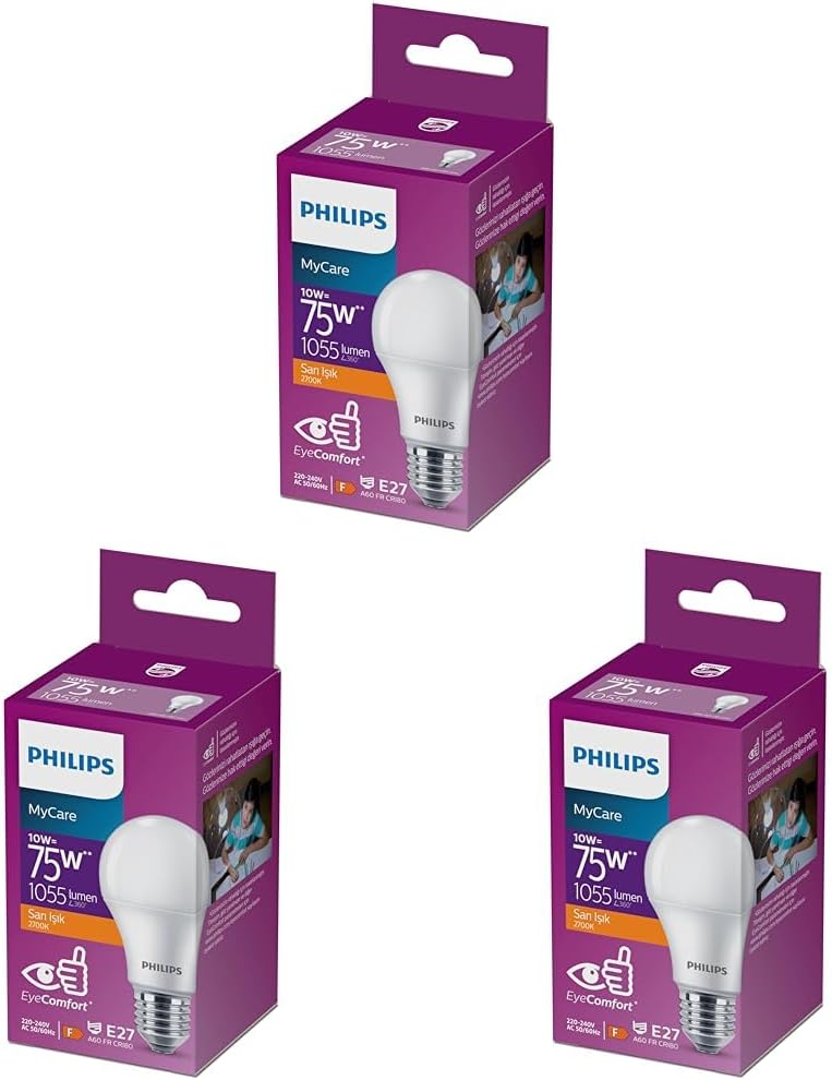 75W Led Ampul, 2700K Sarı Işık, E27 Normal Duy sarı 3lü paket