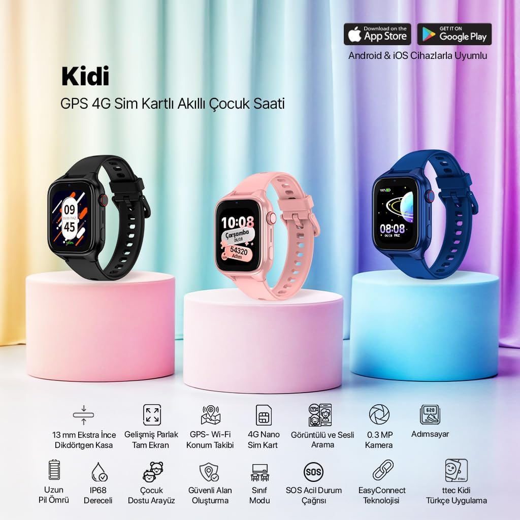 Kidi GPS 4G Sim Kartlı Akıllı Çocuk Saati, 2KSW02 (Balerin Pembesi)