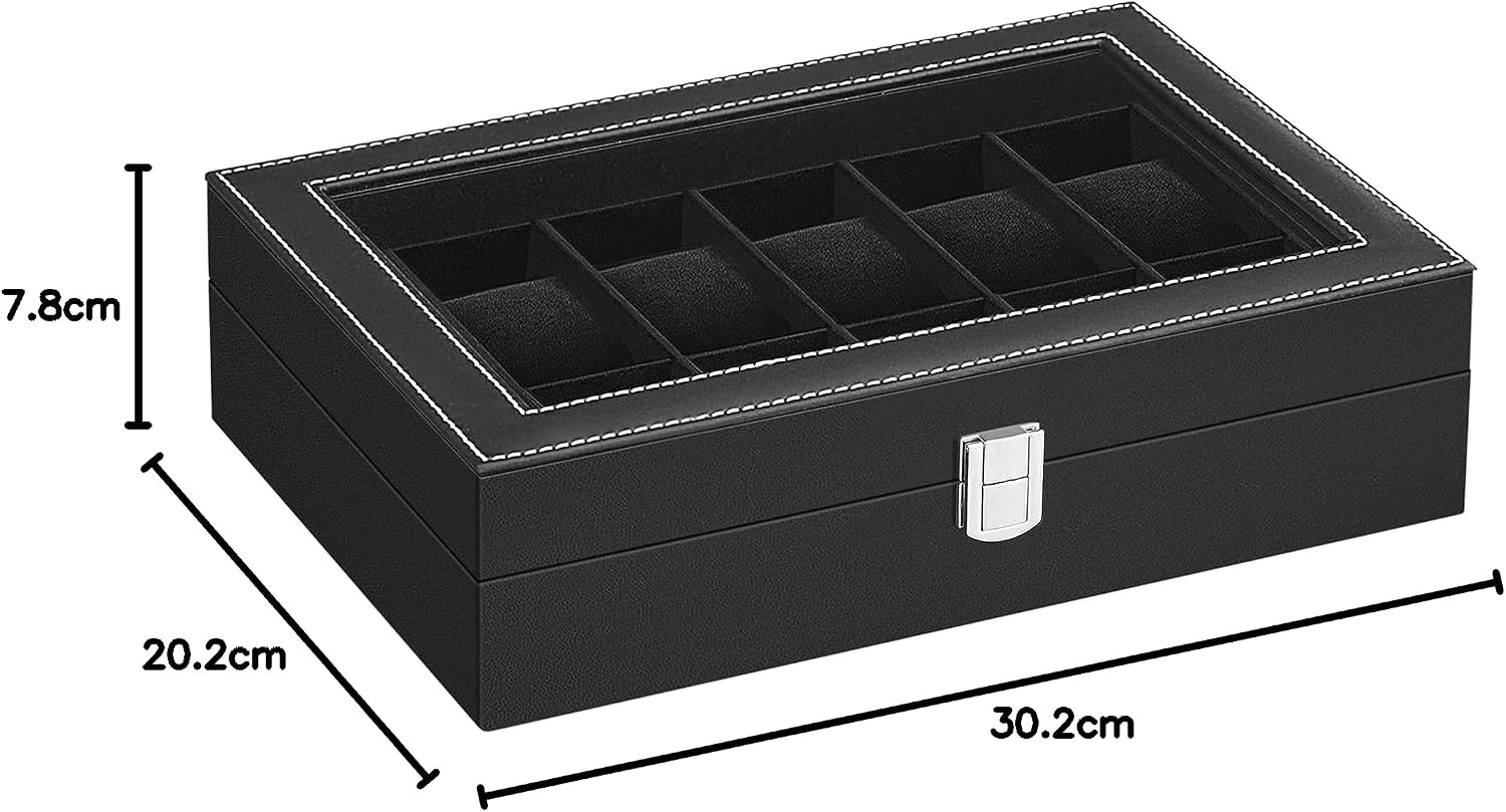 12 Saat İçin Yeni Watch Box Watch Case Siyah Cam JWB12B