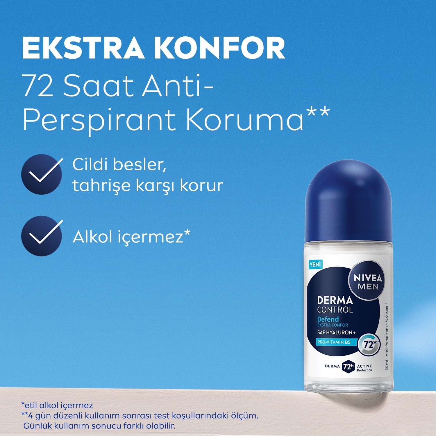 MEN Erkek Roll on Deodorant Derma Control Defend 50 ml, 72 Saat Anti Perspirant Koruma, Tahrişe Karşı Koruma,Hyaluronik Asit, Pro Vitamin B5,Alkolsüz Formül
