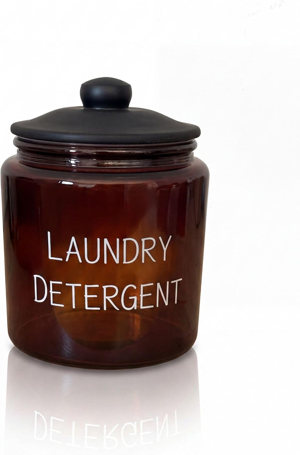 Laundry Detergent Yazılı 900 ml Amber Cam Deterjan Kavanozu, Siyah Kapaklı Banyo ve Çamaşır Düzenleyici
