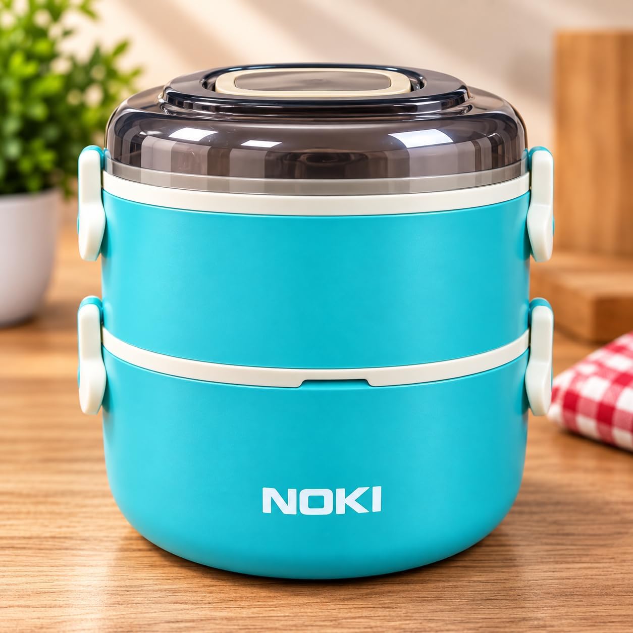NOKI Lunch Box T-0134 500+700 ML Paslanmaz Çelik Yemek Kabı – Kaşıklı, Özel Saplı, Sızdırmaz, 2 Katlı (YEŞİL)