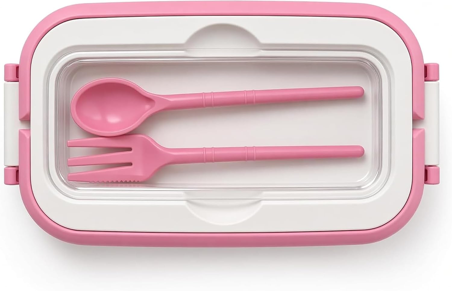 Kapaklı Beslenme Kutusu Plastik, Kaşık ve Çatal Dahil (Pembe)