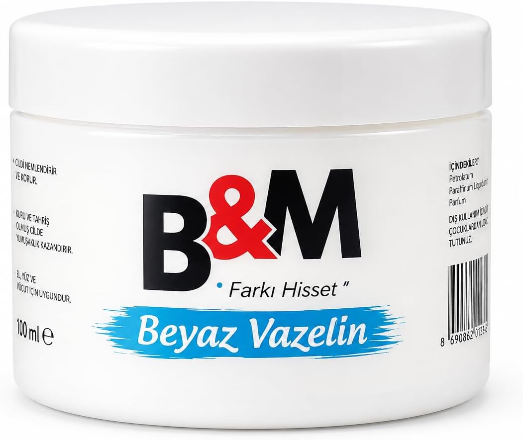 B&M Beyaz Vazelin 150 ml - Çok Amaçlı Yoğun Nemlendirici, Topuk ve Dudak Çatlak Karşıtı Cilt Koruyucu