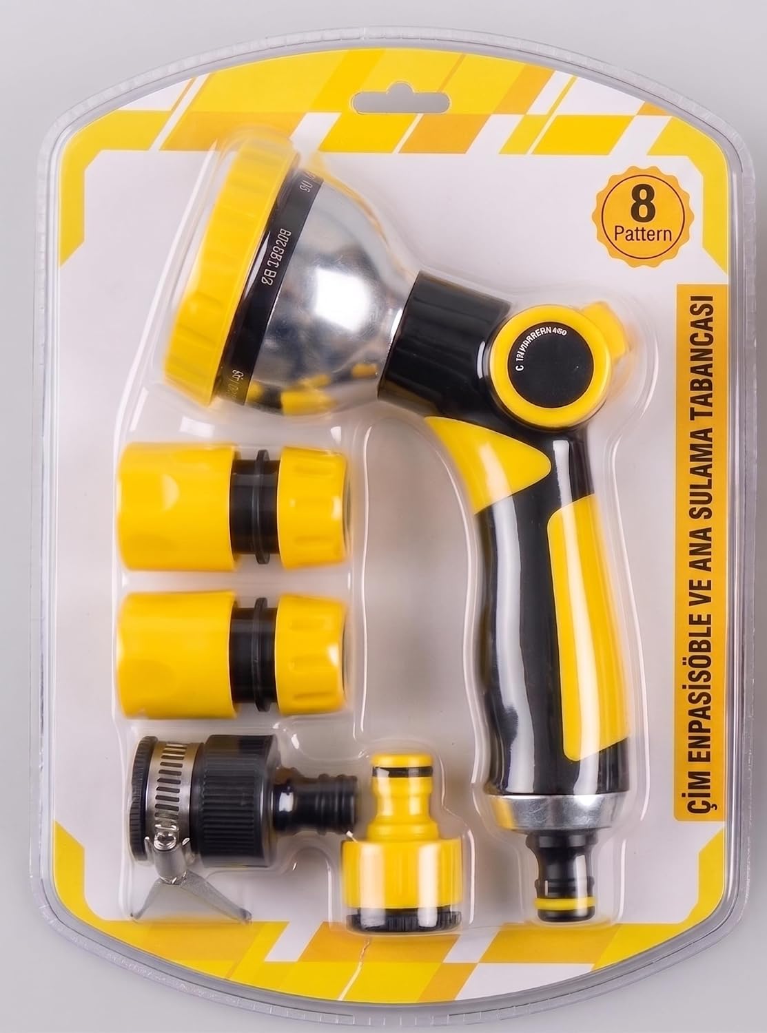 8 Aşamalı Ayarlanabilir Kademeli Bahçe Sulama Tabanca Seti 5 Parça - Ergonomik Yüksek Basınçlı Oto Yıkama Ve Çim Sulama Başlığı (SARI)