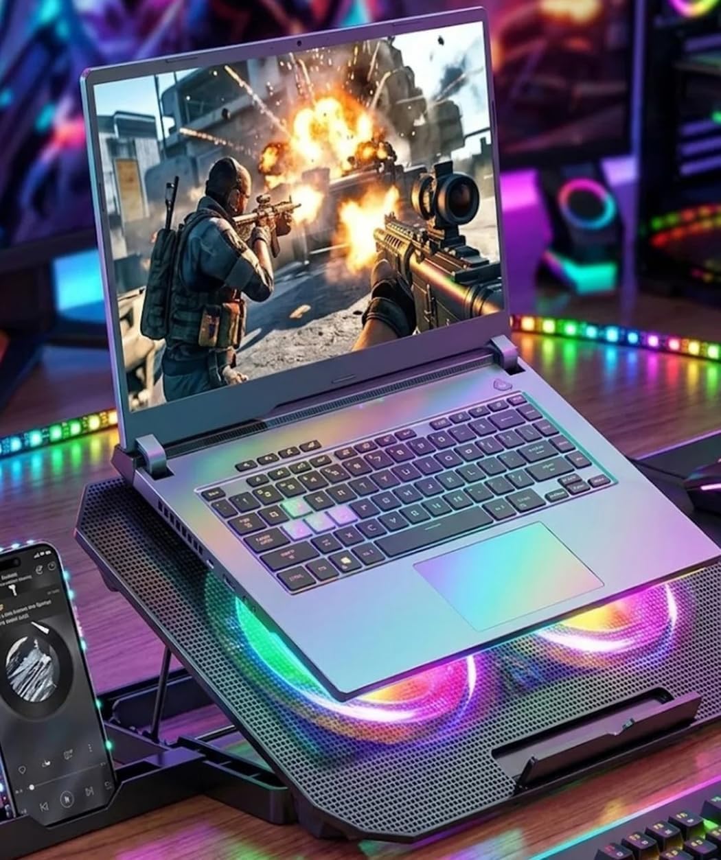 STORE Rgb Renkli Çift Fanlı 12’ 17’ 2xusb'li Telefon Tutuculu 6 Kademe Yükseklik Ayarlı Macbook Notebook Laptop Standı N33